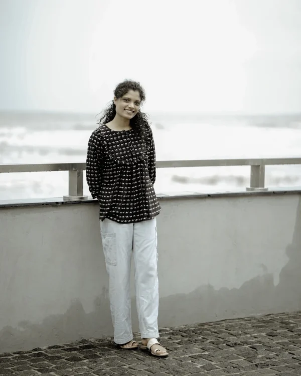 Black Cotton Block Print Short Top for Women | MIRAY - Image 5