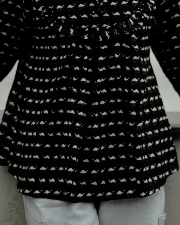 Black Cotton Block Print Short Top for Women | MIRAY - Image 4