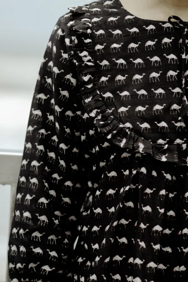 Black Cotton Block Print Short Top for Women | MIRAY - Image 3
