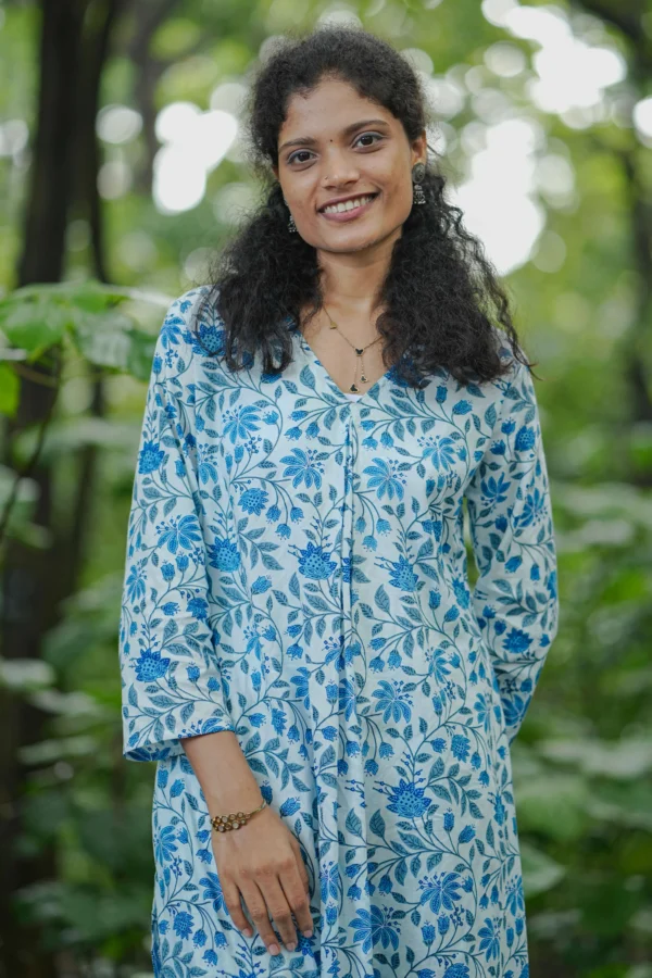 MIRAY’s Blue Floral Cotton Co-Ord Set – Elegant Kurta & Pants Combo for Everyday Comfort - Image 2