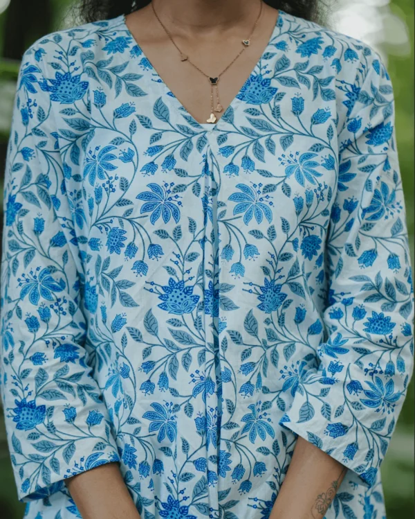 MIRAY’s Blue Floral Cotton Co-Ord Set – Elegant Kurta & Pants Combo for Everyday Comfort - Image 5