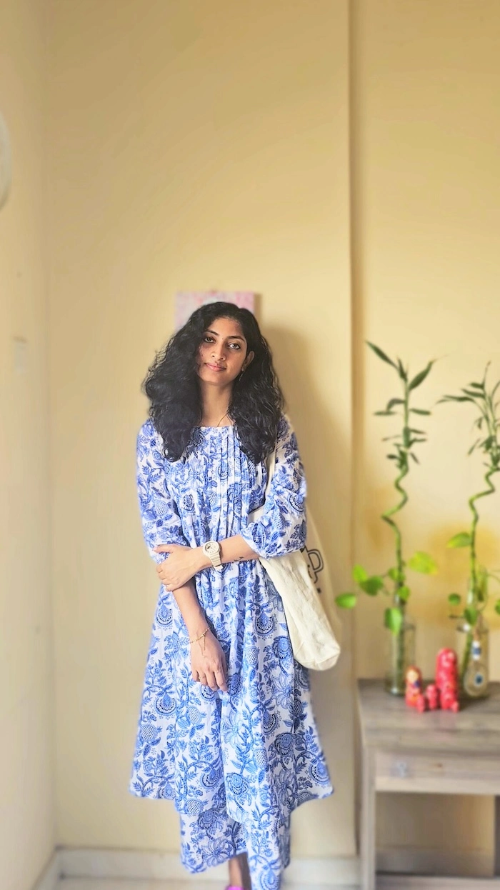 MIRAY's Blue & White Cotton Co-Ord Set – Stylish Floral Kurta with Matching Pants - Image 3