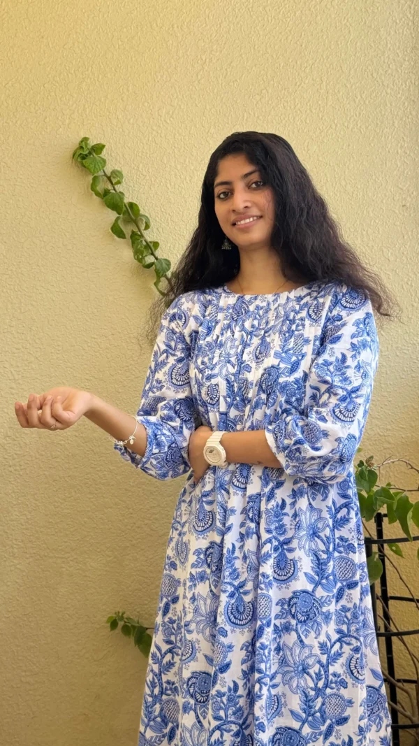 MIRAY's Blue & White Cotton Co-Ord Set – Stylish Floral Kurta with Matching Pants - Image 4