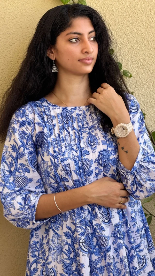 MIRAY's Blue & White Cotton Co-Ord Set – Stylish Floral Kurta with Matching Pants - Image 5