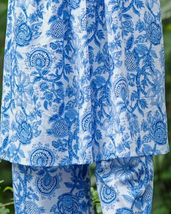 MIRAY's Blue & White Cotton Co-Ord Set – Stylish Floral Kurta with Matching Pants - Image 5