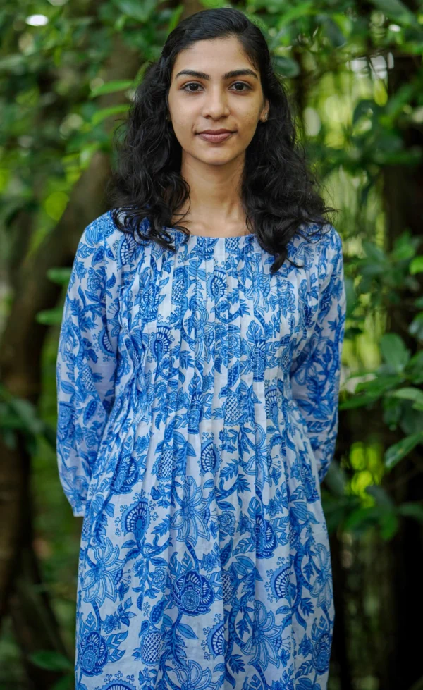 MIRAY's Blue & White Cotton Co-Ord Set – Stylish Floral Kurta with Matching Pants - Image 2