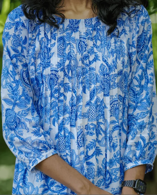 MIRAY's Blue & White Cotton Co-Ord Set – Stylish Floral Kurta with Matching Pants - Image 4