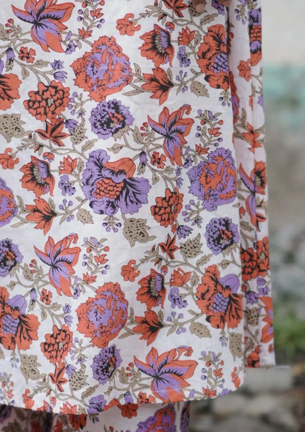 Floral Cotton Block Print Co-ord Set – Sleeveless Kurti & Tapered Pants | MIRAY - Image 2