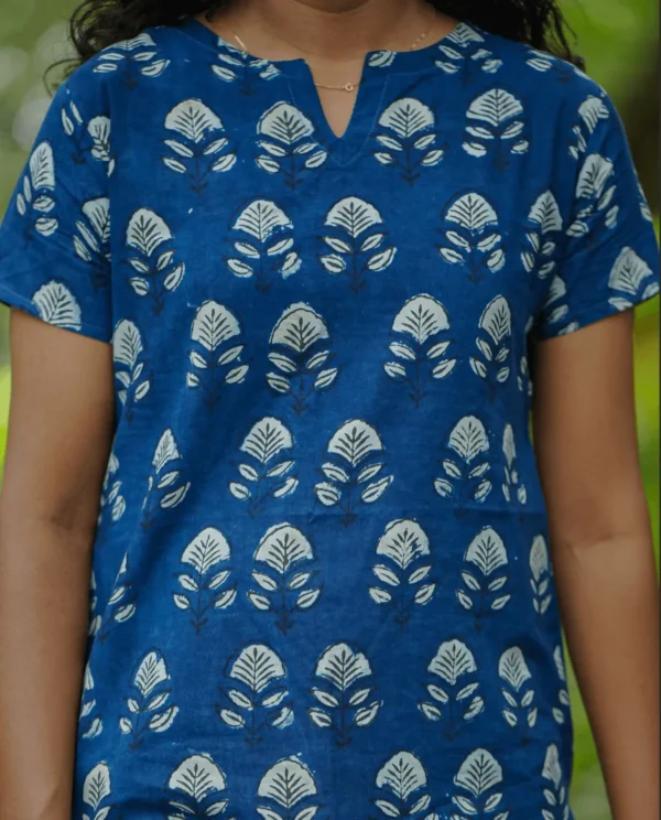 MIRAY Women's Cotton Short Kurti – Indigo Blue Hand Block Printed Casual Top - Image 4