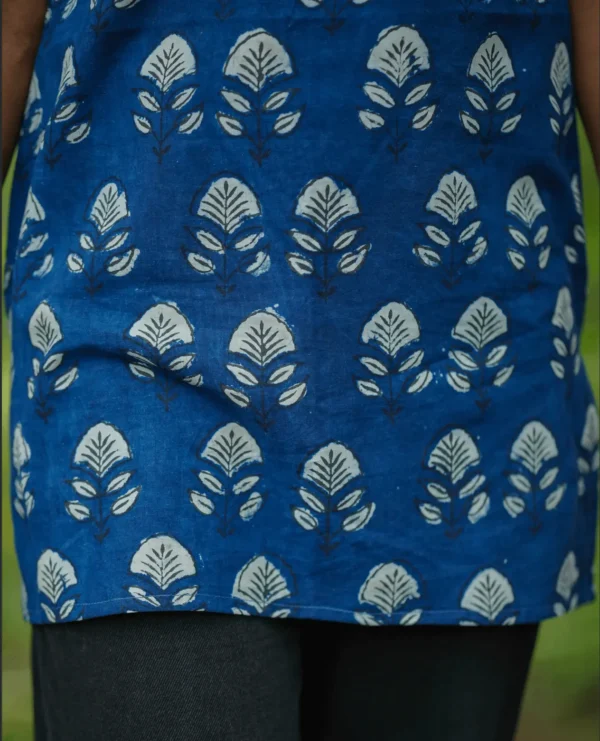 MIRAY Women's Cotton Short Kurti – Indigo Blue Hand Block Printed Casual Top - Image 3