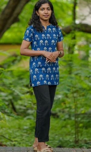 indigo Blue Hand Block Printed Casual Top