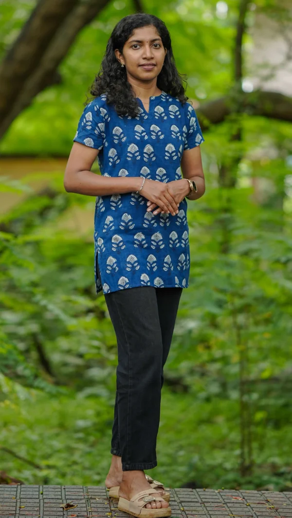 indigo Blue Hand Block Printed Casual Top