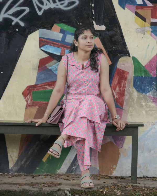 Pink Floral Co Ord Set with Straight Cut Pants | MIRAY - Image 2