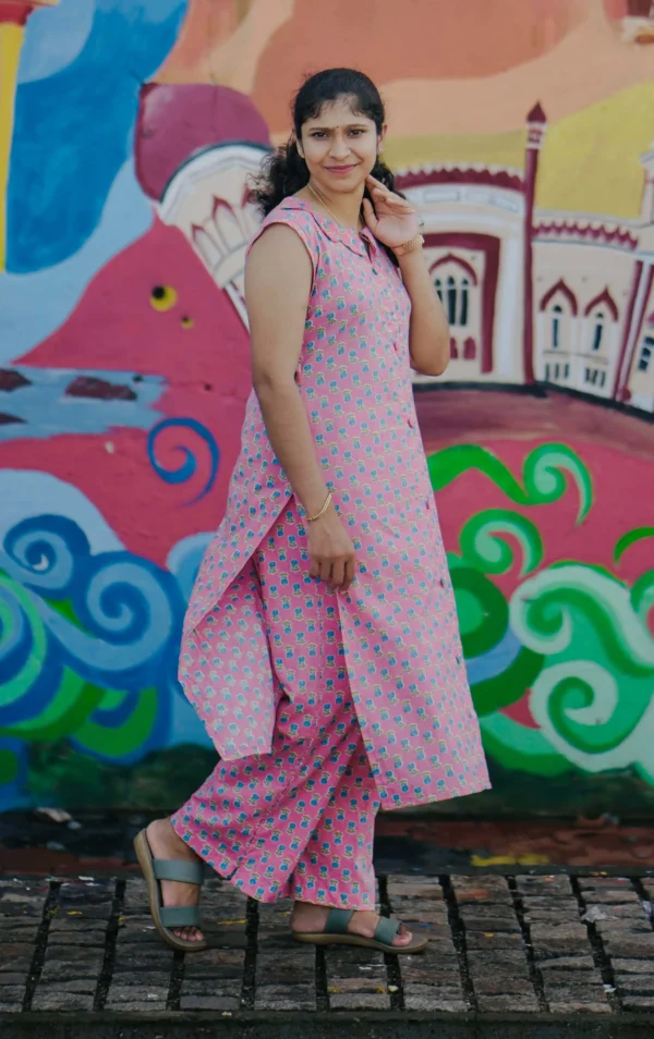 Pink Floral Co Ord Set with Straight Cut Pants | MIRAY - Image 5