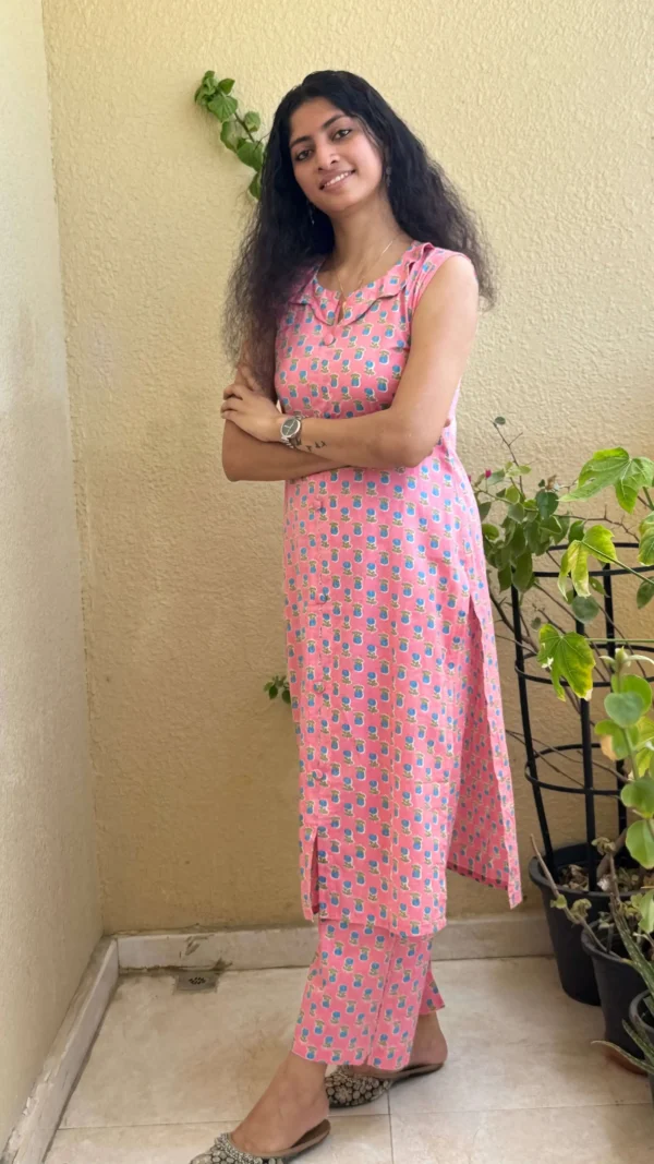 Pink Floral Co Ord Set with Straight Cut Pants | MIRAY - Image 3