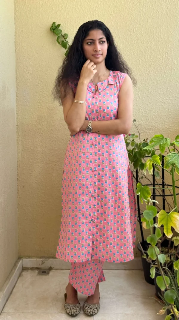 Pink Floral Co Ord Set with Straight Cut Pants | MIRAY - Image 2