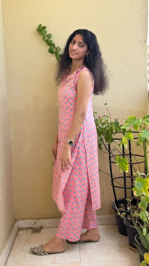 Pink Floral Co Ord Set with Straight Cut Pants | MIRAY - Image 4