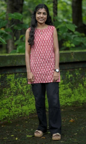 Red hand block printed design