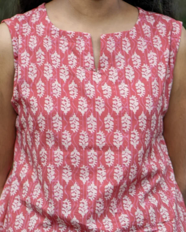 MIRAY Women's Sleeveless Cotton Kurti – Red Hand Block Printed Tunic Top for Casual & Office Wear - Image 3