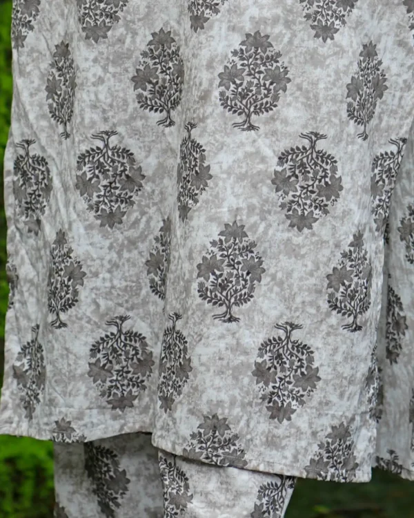 Women’s Cotton Block Print Co-ord Set in Ash Beige |MIRAY - Image 4