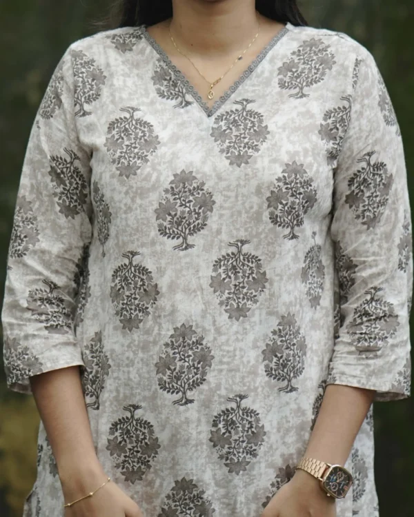 Women’s Cotton Block Print Co-ord Set in Ash Beige |MIRAY - Image 5