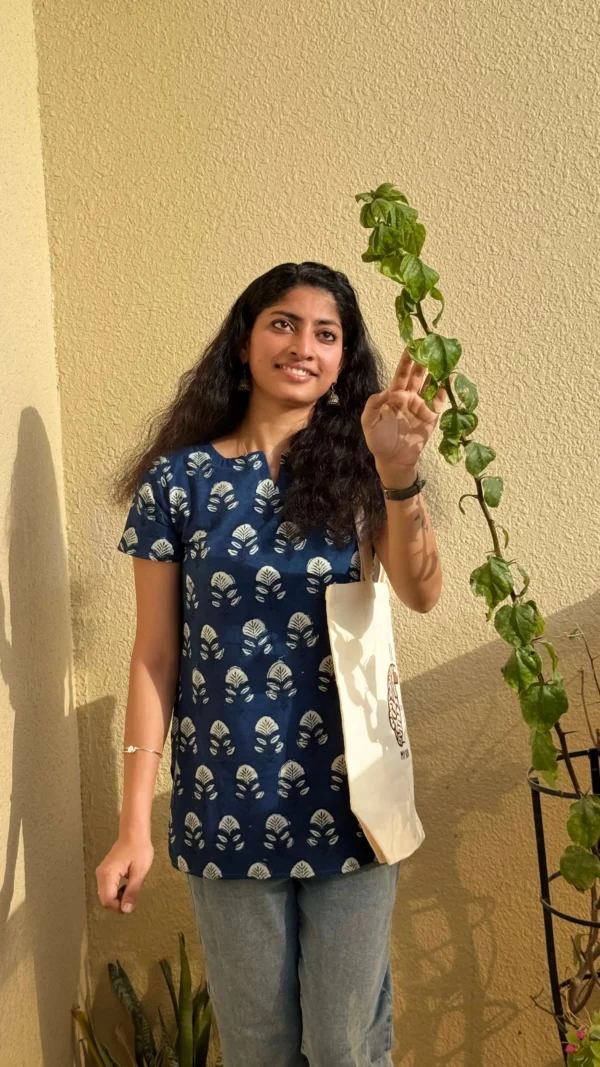 MIRAY Women's Cotton Short Kurti – Indigo Blue Hand Block Printed Casual Top - Image 5