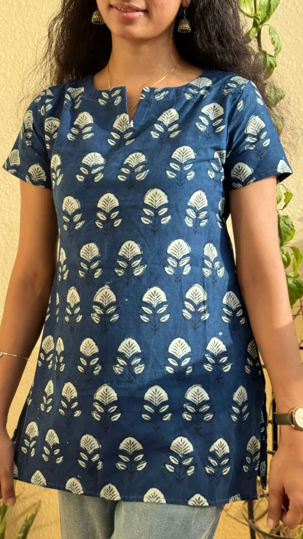 MIRAY Women's Cotton Short Kurti – Indigo Blue Hand Block Printed Casual Top - Image 6