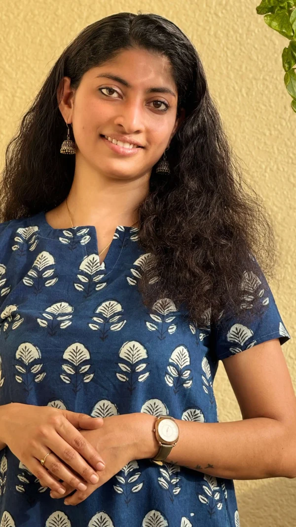 Women’s Cotton Short Kurti – Indigo Blue Hand Block Printed Casual Top