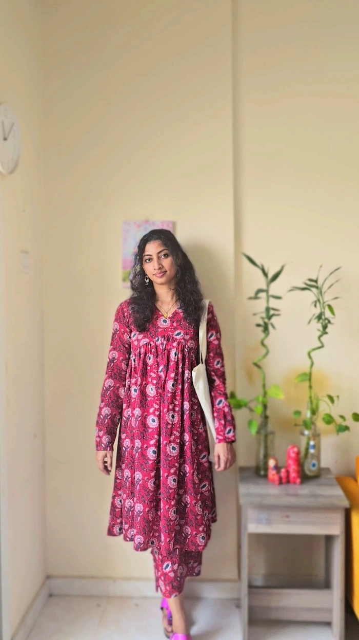 Aliya Cut Co-Ord Set – Red Floral Cotton Kurta & Pant Set