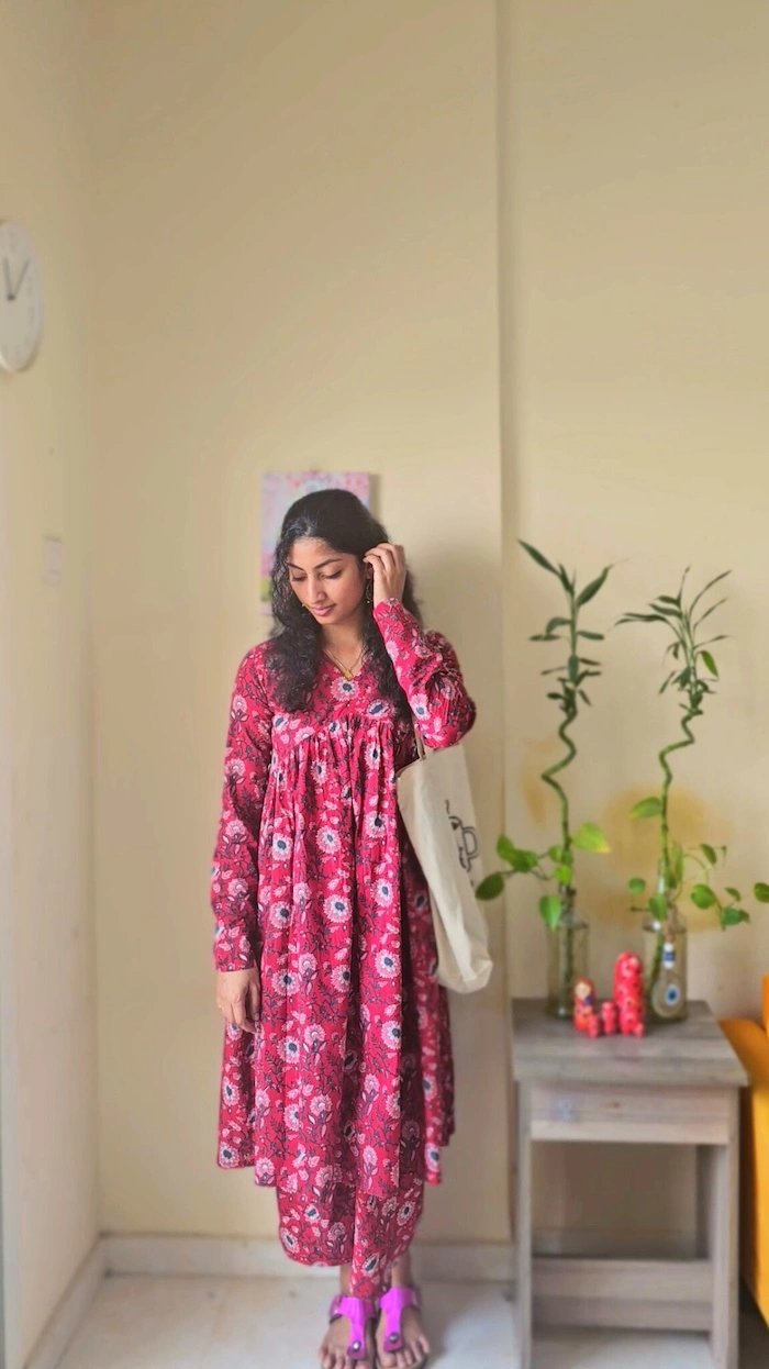 MIRAY’s Aliya Cut Co-Ord Set – Red Floral Cotton Kurta & Pant Set for Effortless Elegance - Image 3