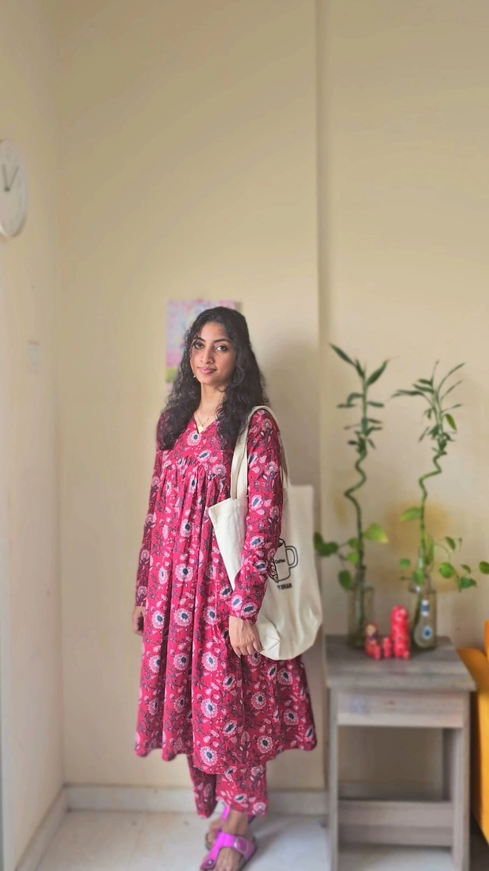 MIRAY’s Aliya Cut Co-Ord Set – Red Floral Cotton Kurta & Pant Set for Effortless Elegance - Image 4