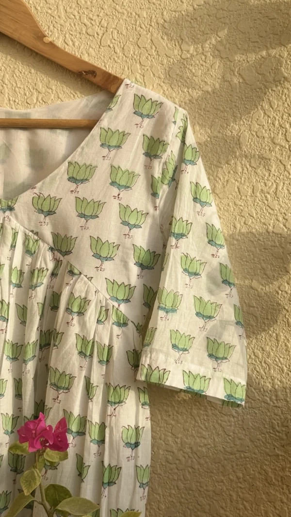 Lotus Flower Block Print Cotton Kurti for Women | MIRAY - Image 5
