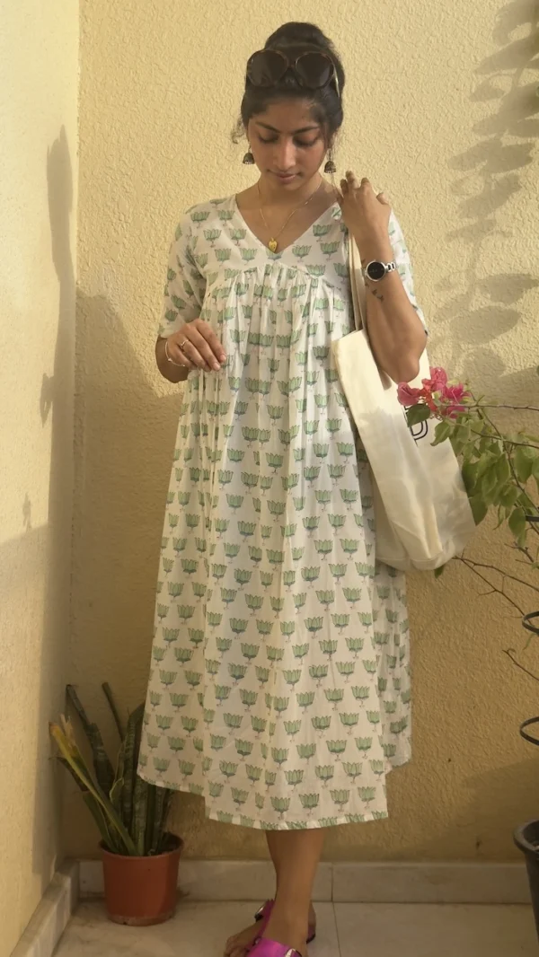 Lotus Flower Block Print Cotton Kurti for Women | MIRAY - Image 2