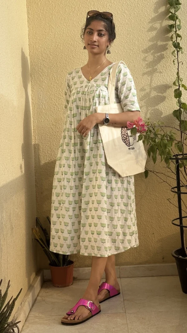 Lotus Flower Block Print Cotton Kurti for Women | MIRAY - Image 3