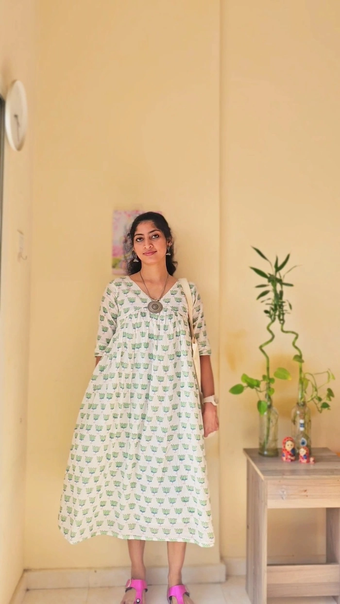 Lotus Flower Block Print Cotton Kurti for Women | MIRAY - Image 4