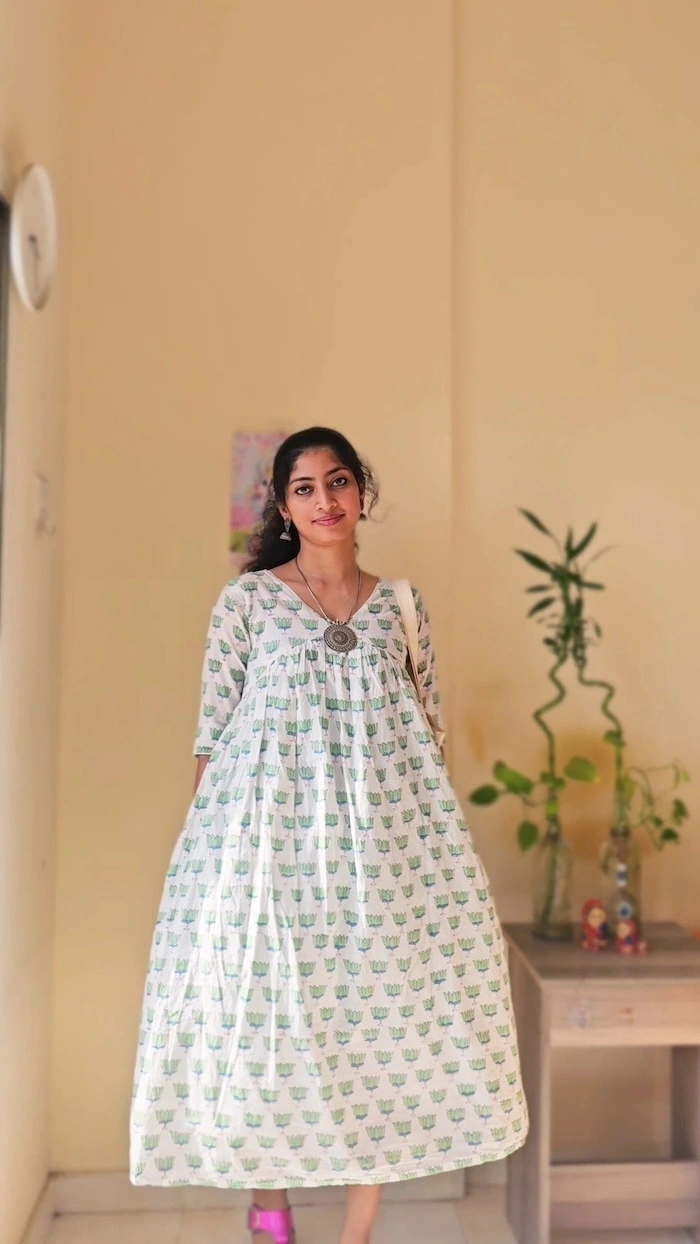 Lotus Flower Block Print Cotton Kurti for Women | MIRAY - Image 3