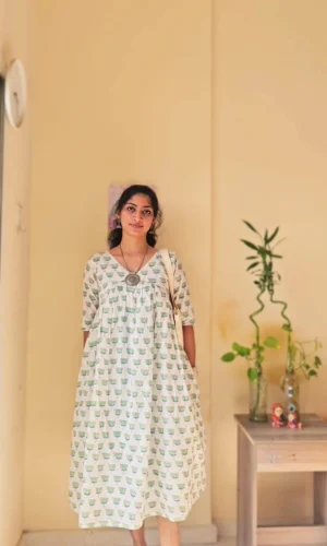Lotus Flower Block Print Cotton Kurti
