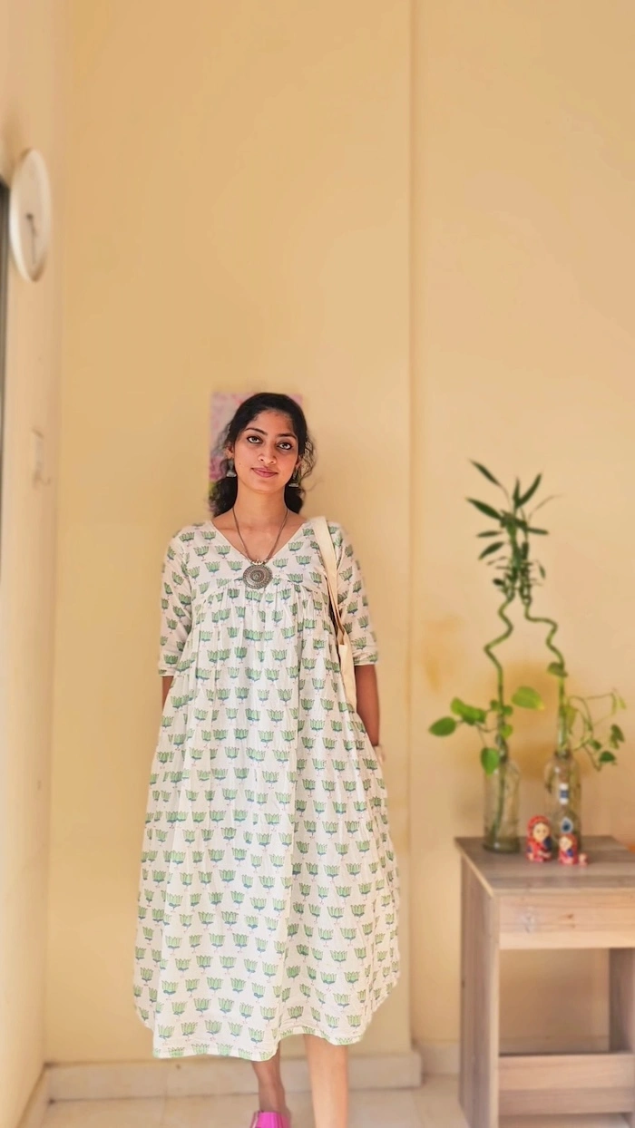 Lotus Flower Block Print Cotton Kurti