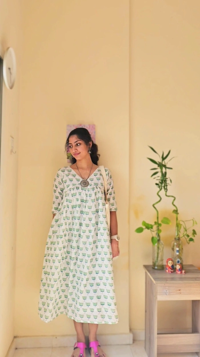 Lotus Flower Block Print Cotton Kurti for Women | MIRAY - Image 2