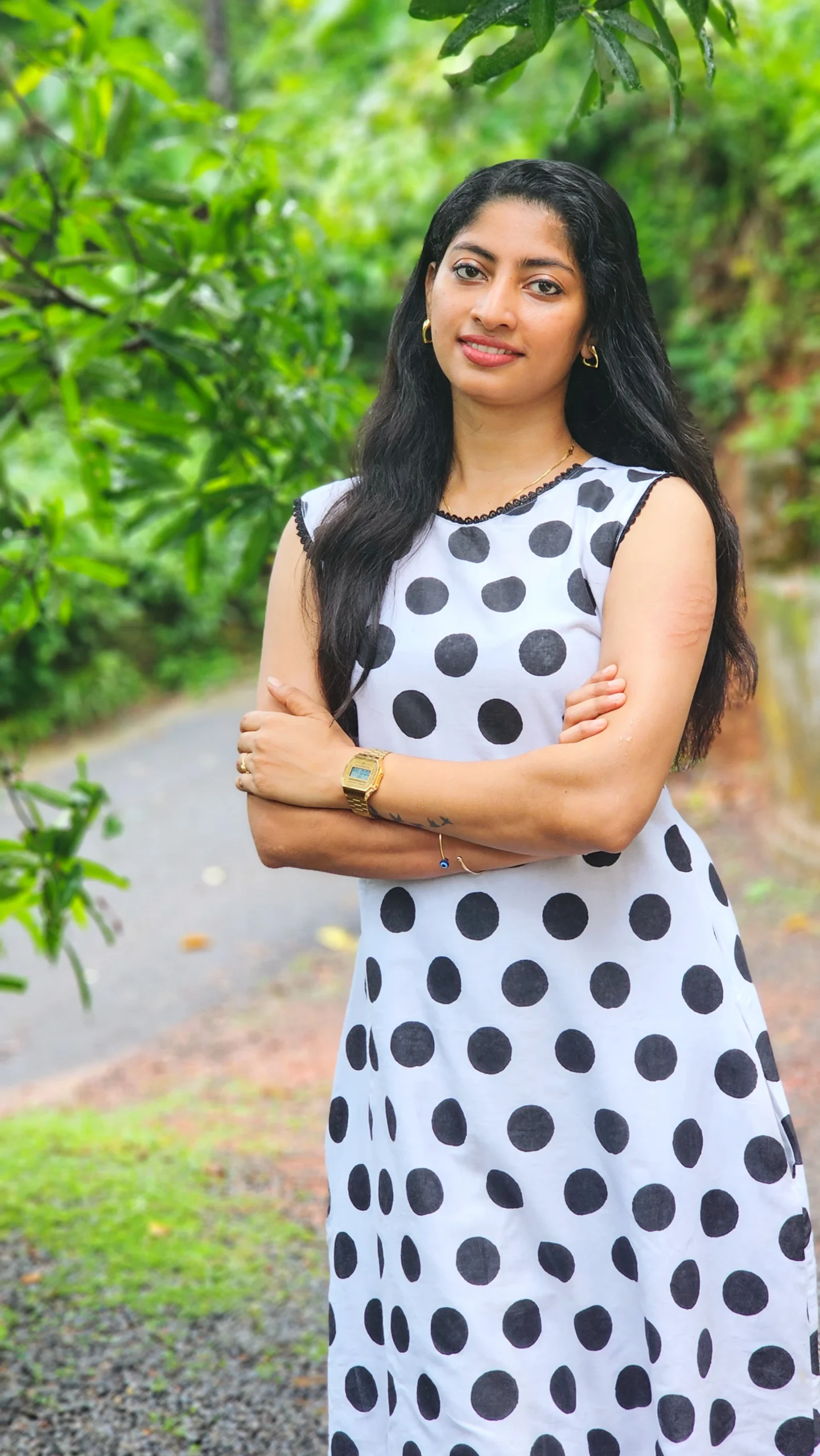 MIRAY Black & White Polka Dot Kurti | Ruffle Hem Sleeveless Dress - Image 5