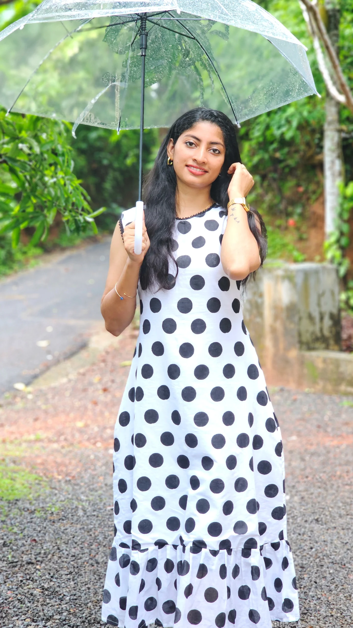 MIRAY Black & White Polka Dot Kurti | Ruffle Hem Sleeveless Dress - Image 4