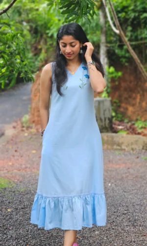 Cotton Embroidered Kurti – Light Blue Summer Outfit