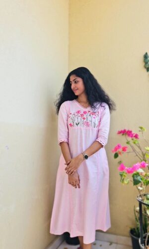 Pre-Order Light Pink Cotton Embroidered Kurti – MIRAY