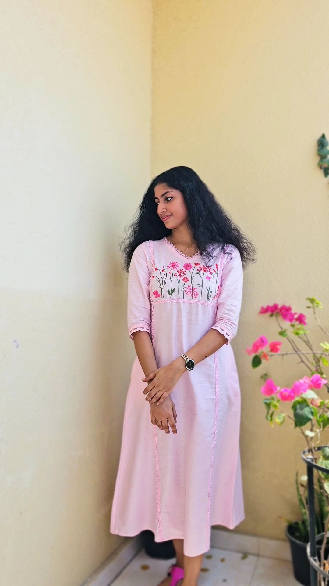 Pre-Order Light Pink Cotton Embroidered Kurti – MIRAY - Image 2
