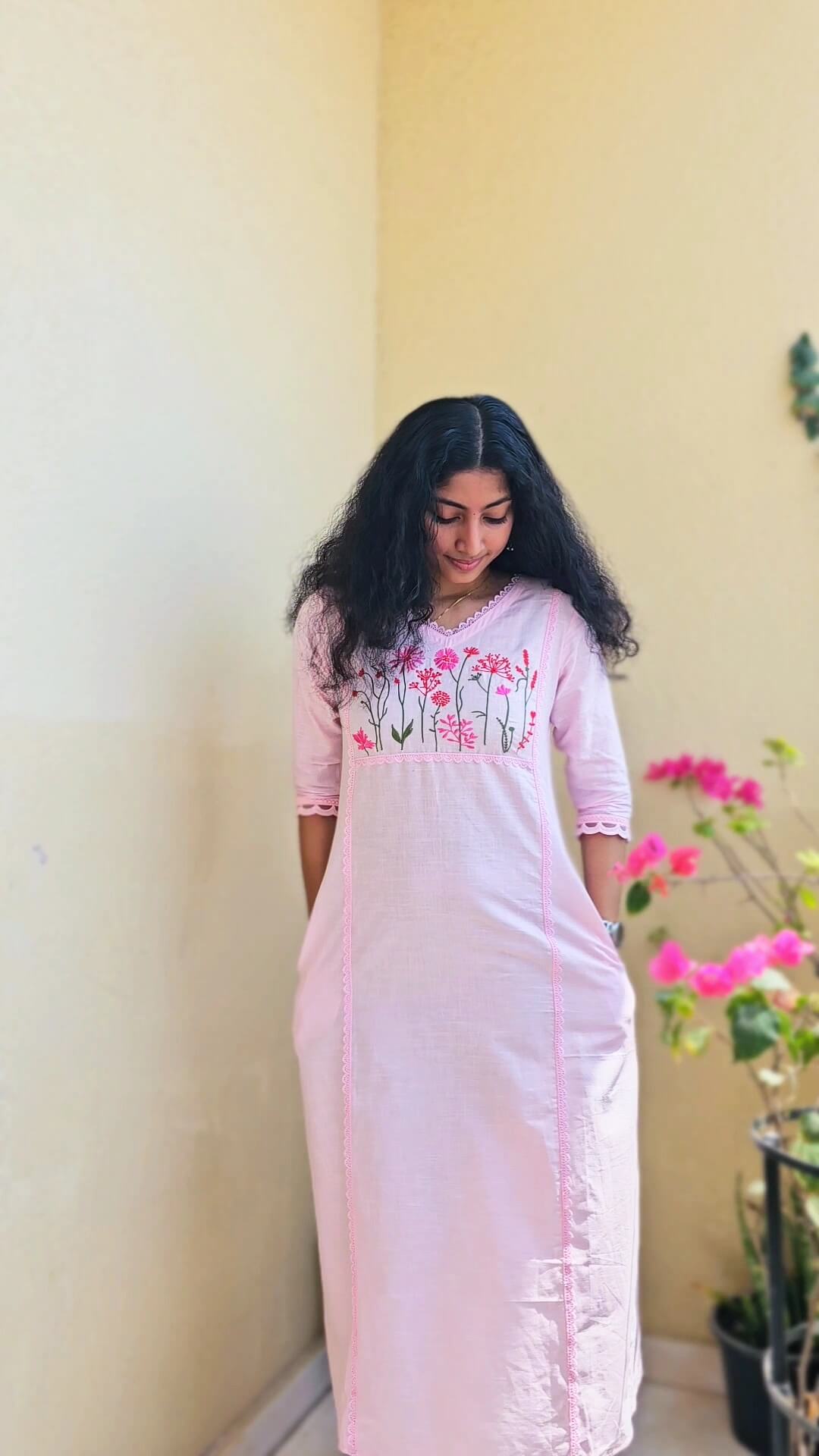 Pre-Order Light Pink Cotton Embroidered Kurti – MIRAY - Image 4