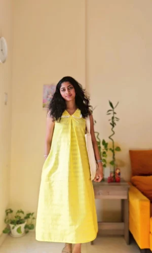 Stylish Yellow Checkered Cotton Mix Kurti
