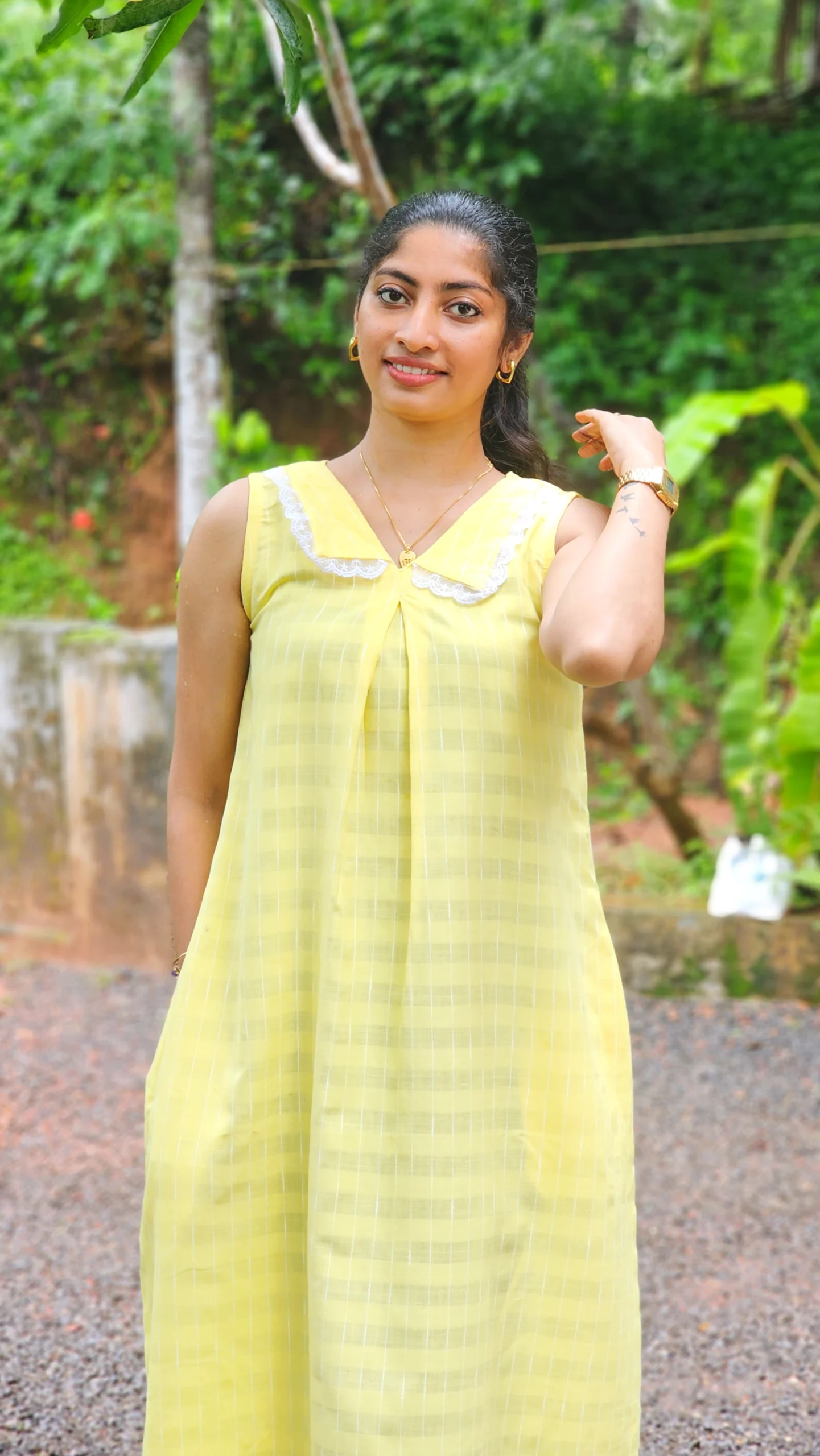 Stylish Yellow Checkered Cotton Mix Kurti - Image 3
