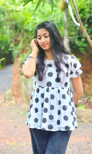 Black & White Polka Dot Cotton Short Top