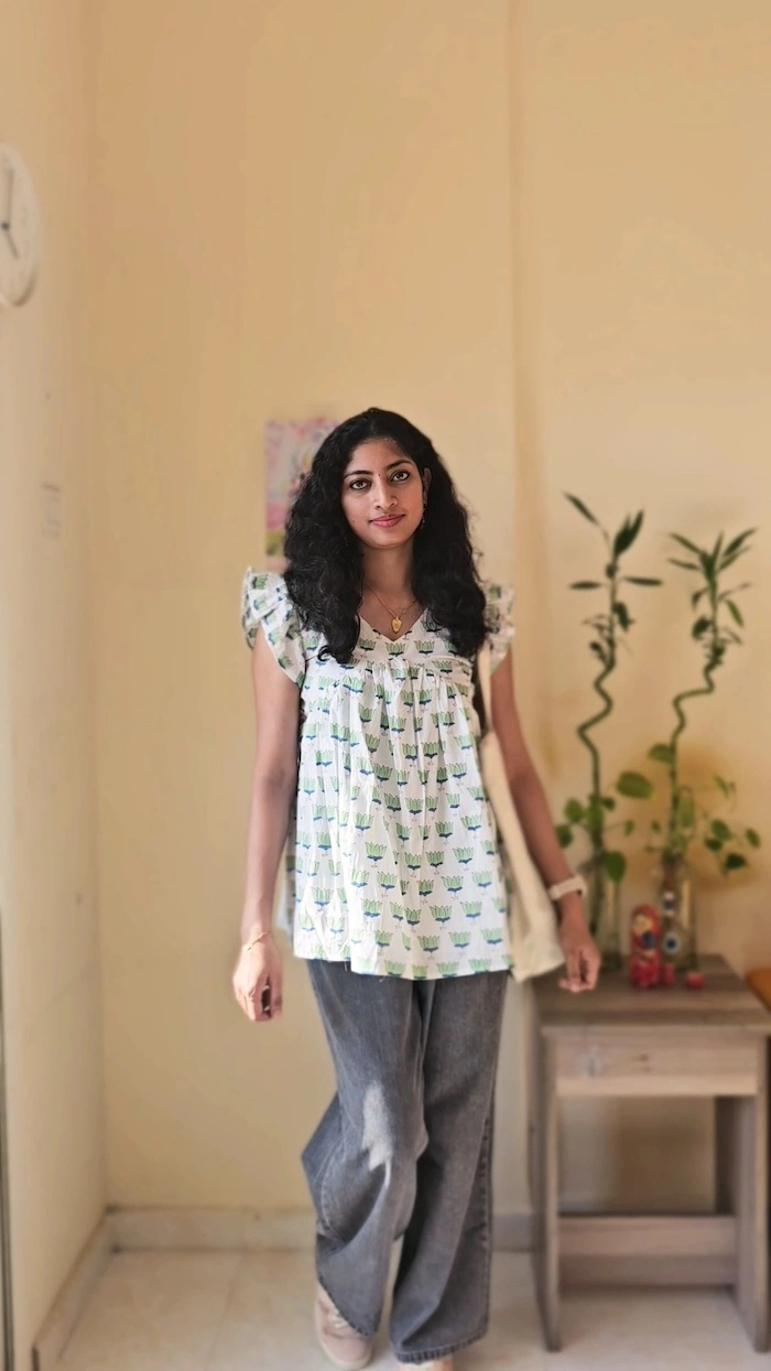 Cotton Lotus Print Short Top for Women