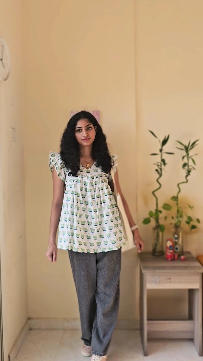 Pre OrderCotton Lotus Print Short Top for Women |MIRAY - Image 2